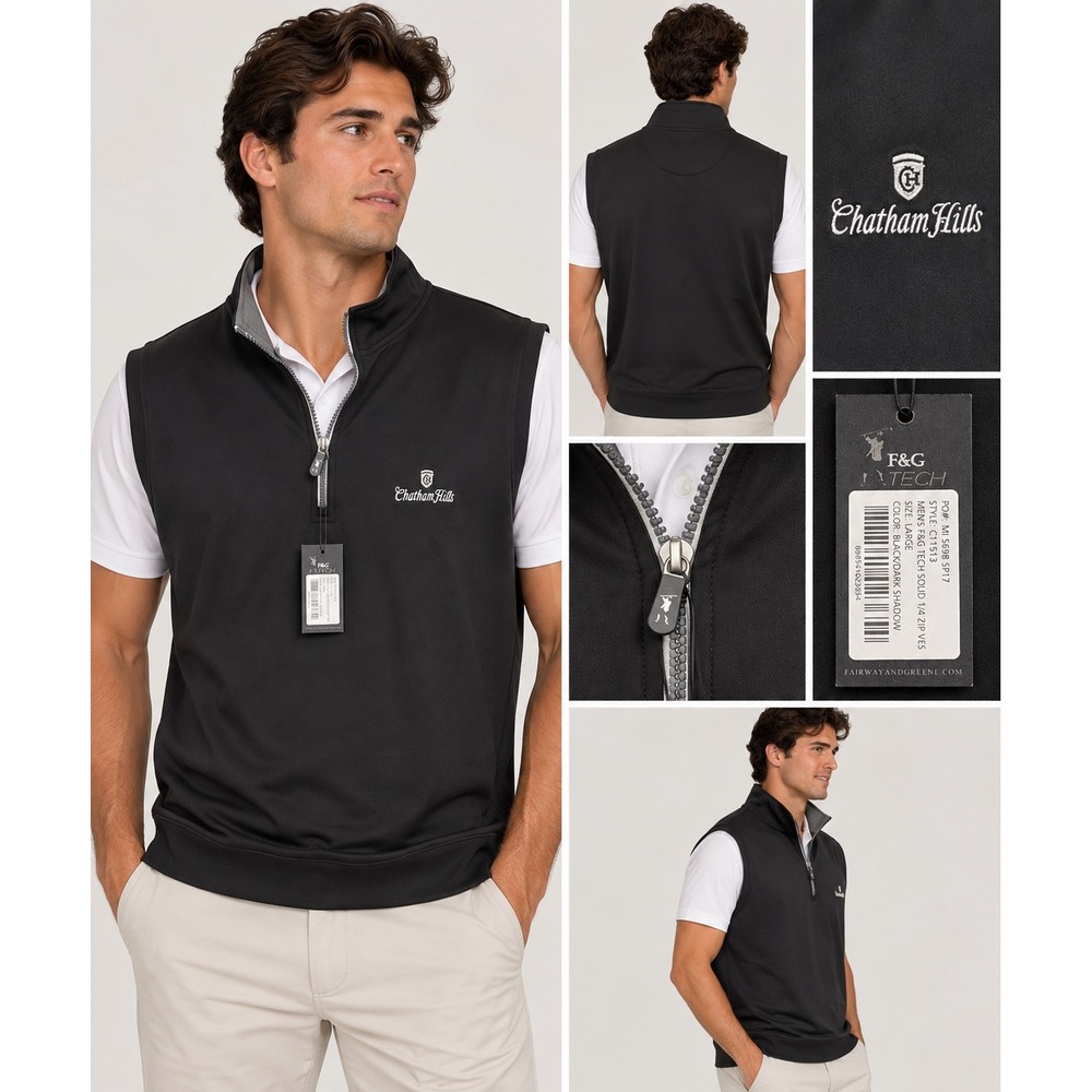 Fairway and Greene F&G Tech Solid 1/4 Zip Vest Black Chatham Hills Mens Large